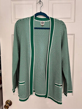 Anne Klein Checkered Cardigan in Green & White Size XL, Like New